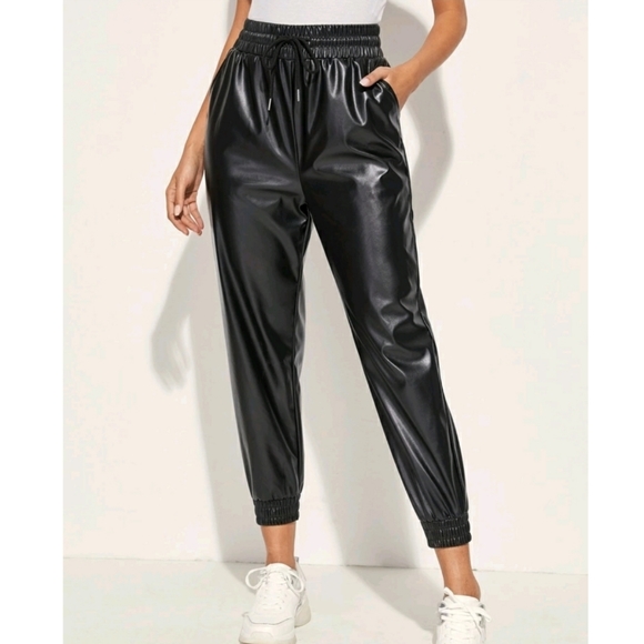 🖤 Drawstring Waist Leather Pants - Picture 2 of 4